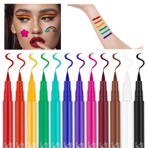 Big Eyes Waterproof Rainbow Eyeliner 12 Colors Quick Dry Matte Color Liquid Water Activated Eyeliner