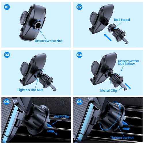 TOPKD36 Car Phone Holder: 360° Rotating Air Vent Holder + Strong Gravity Hook + Universal Phone Navigation
