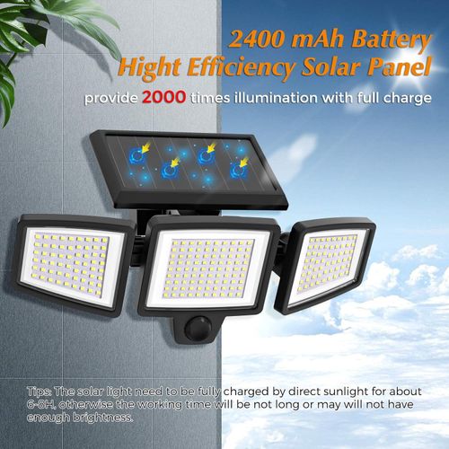 Solar Outdoor Lights Security Lights with Remote Control,3 Heads Motion Sensor Lights IP65 Waterproof 3 Modes