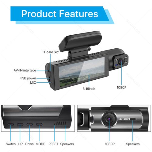 See Everything: Triple 1080P HD Front, Rear, and Interior Car Camera with Wi-Fi 3.1 Screen for 24-hour security monitoring