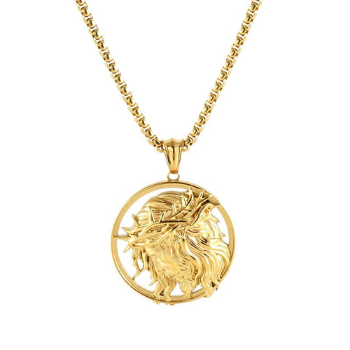 Jesus Crown of thorns Men's Necklace 304 Stainless Steel Golden Color Chain Crucifix Medal Male Neckalces Religious Jewelry