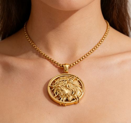 Jesus Crown of thorns Men's Necklace 304 Stainless Steel Golden Color Chain Crucifix Medal Male Neckalces Religious Jewelry