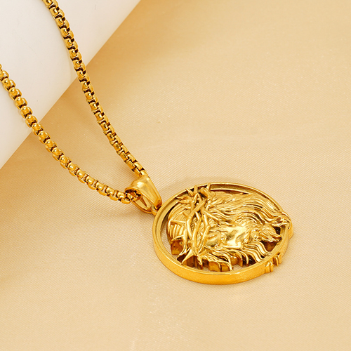 Jesus Crown of thorns Men's Necklace 304 Stainless Steel Golden Color Chain Crucifix Medal Male Neckalces Religious Jewelry