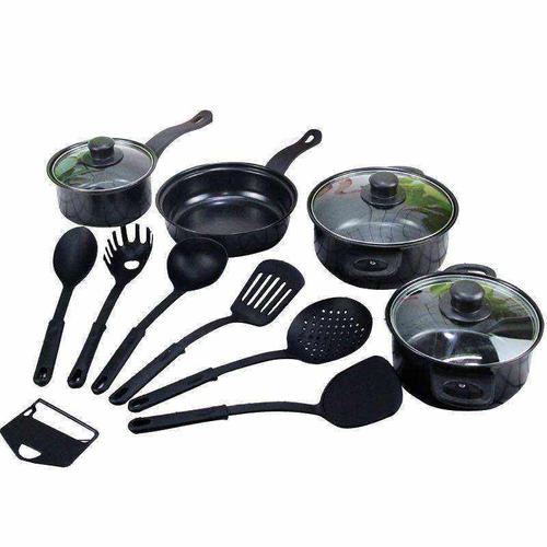 Household Appliances 13 Pieces Black Cast Iron Kitchen Utensils Cooking Tools Non Stick Cookware Set With Pots and Pans Set