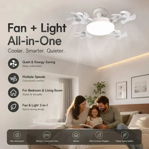 💡Foldable Socket Ceiling Fan Light with Remote, Energy-Saving Cooling & Lighting for Bedroom & Home