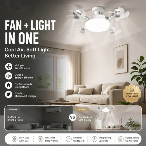 💡Foldable Socket Ceiling Fan Light with Remote, Energy-Saving Cooling & Lighting for Bedroom & Home