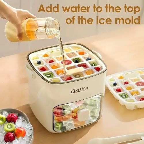 48-Cube Ice Maker with Easy-Press Lid - Double-Layer, Food-Grade Plastic Tray, Freezer-Safe - Perfect for Drinks, Essential Kitchen Accessory