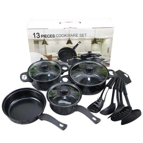 Household Appliances 13 Pieces Black Cast Iron Kitchen Utensils Cooking Tools Non Stick Cookware Set With Pots and Pans Set