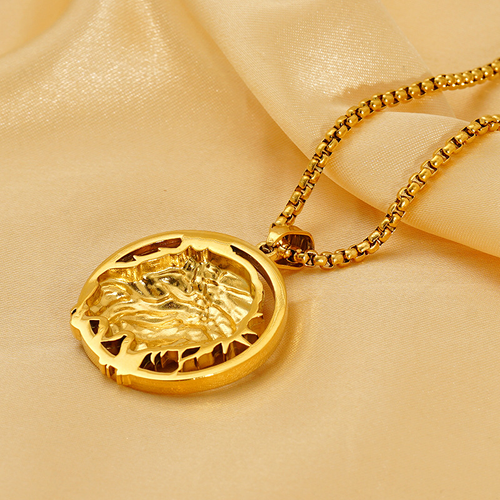 Jesus Crown of thorns Men's Necklace 304 Stainless Steel Golden Color Chain Crucifix Medal Male Neckalces Religious Jewelry