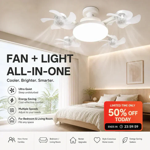 💡Foldable Socket Ceiling Fan Light with Remote, Energy-Saving Cooling & Lighting for Bedroom & Home
