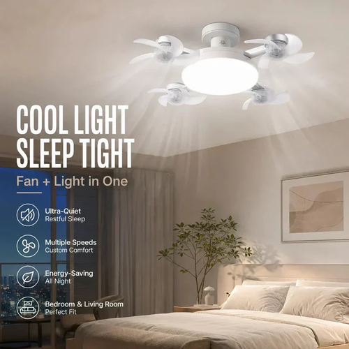 💡Foldable Socket Ceiling Fan Light with Remote, Energy-Saving Cooling & Lighting for Bedroom & Home
