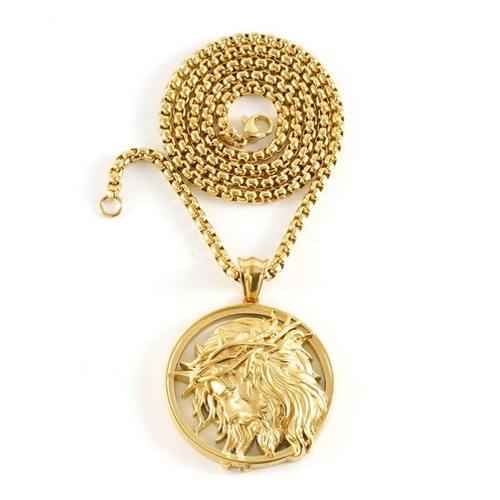 Jesus Crown of thorns Men's Necklace 304 Stainless Steel Golden Color Chain Crucifix Medal Male Neckalces Religious Jewelry