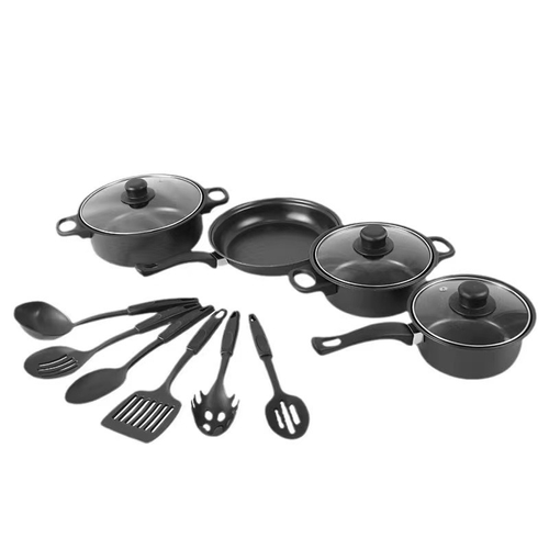 Household Appliances 13 Pieces Black Cast Iron Kitchen Utensils Cooking Tools Non Stick Cookware Set With Pots and Pans Set