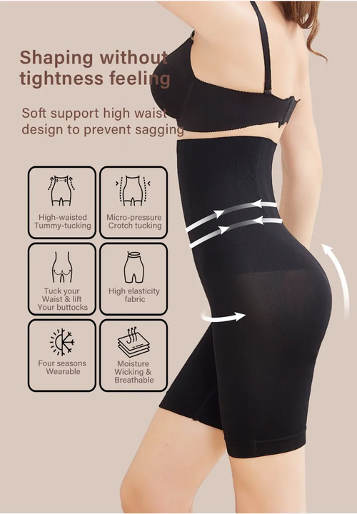 High-waist shaping shorts, easy to put on and take off, comfortably flattening the abdomen and non-pressuring for buttocks lift  （Buy one get one free）