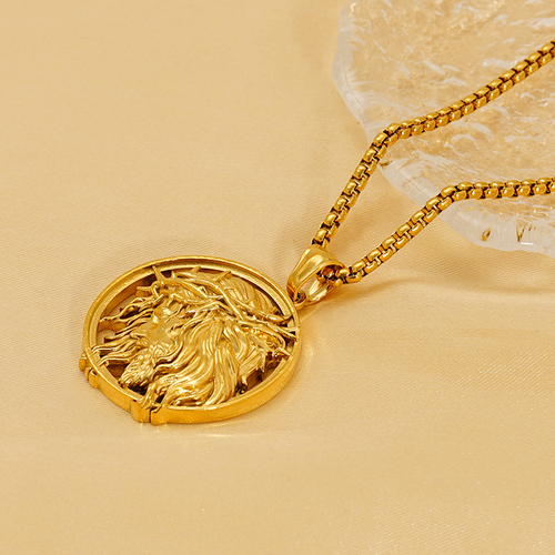 Jesus Crown of thorns Men's Necklace 304 Stainless Steel Golden Color Chain Crucifix Medal Male Neckalces Religious Jewelry