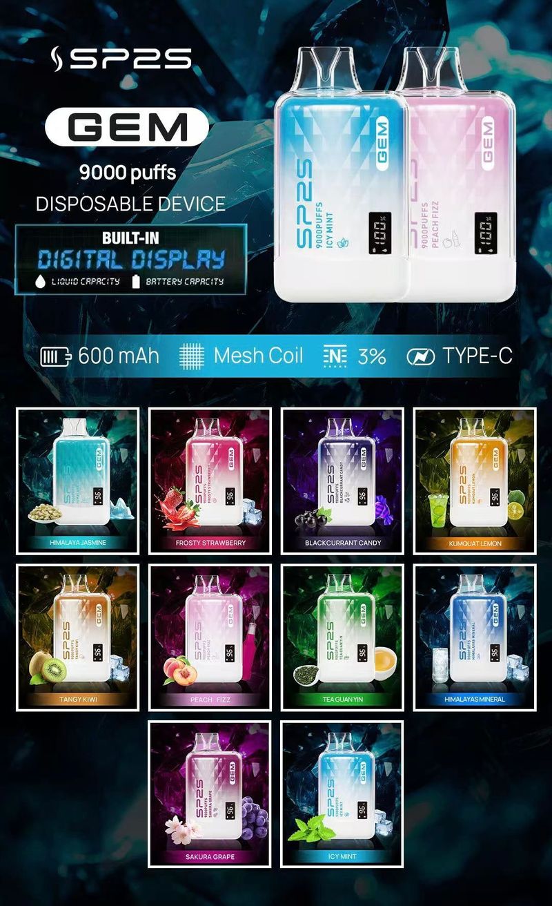 SP2S思博瑞 GEM 9000口拋棄式電子煙 Type C搭配13ML，口感節奏更容易掌握