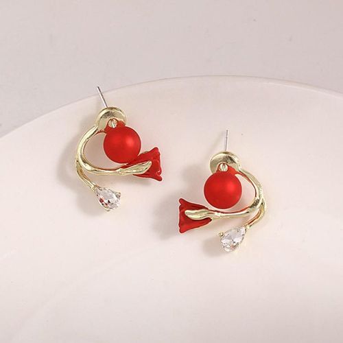 Fashion New Style Red Color Tulip Flower Earrings for Women Versatile Temperament Sweet Earrings