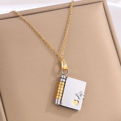 Titanium Steel Necklace,Engravable Book-Shaped Titanium Steel Necklace,Envelope-Shaped Necklace for Mother's Envelope Necklace,Scratch-Resistant Collarbone Necklace