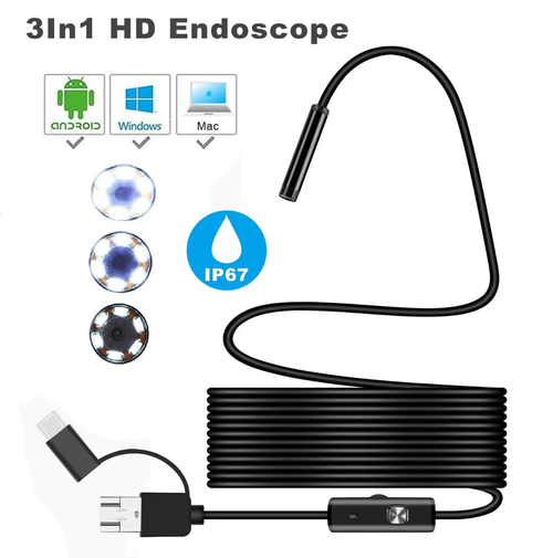 Full HD Endoscope Camera, MicroUSB or Type-C Interface, Compatible with Android Smartphones, 2-Meter Cable, Semi-Rigid Flexible Wire, 5.5mm Inspection Camera
