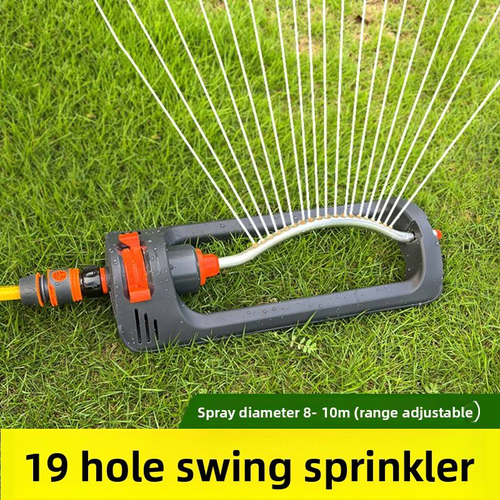 Lawn sprinkler, 19 hole brass nozzle oscillating sprinkler, suitable for lawns up to 3600 square feet, with concealed cleaning needles at the nozzle tip, gray.
