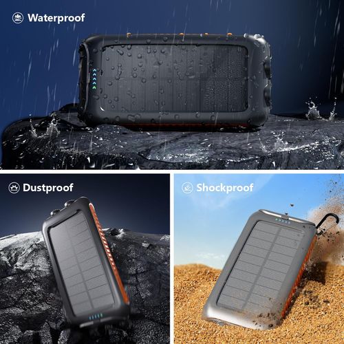 Solar Charger Power Bank  Portable Solar Phone Charger with 2 USB-A & USB-C Ports,  Dual Flashlightfor Camping, Travel & Emergency Backup