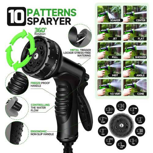 Extendable Garden Hose Set  Durable rubber, leak   proof, kink  free, lightweight outdoor flexible hose with 10 spray patterns, suitable for patios, farms, gardening, outdoor use, cars, and pet cleaning.