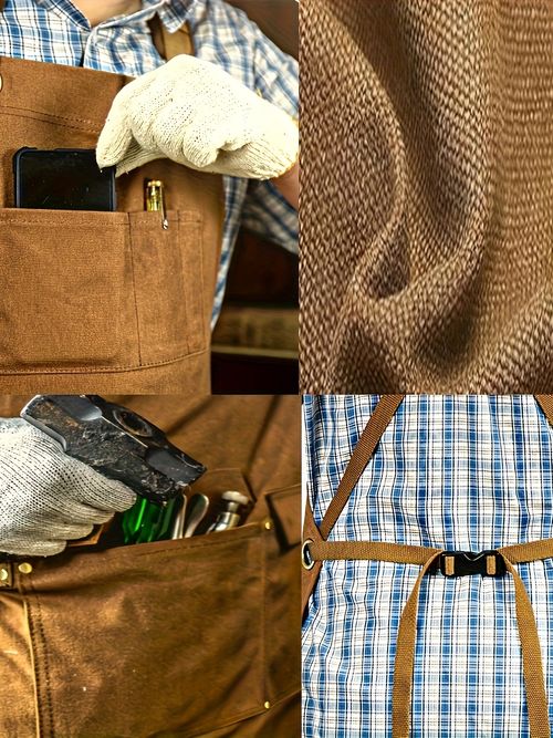 Men's woodworking apron, bib-style work apron with 9 tool pockets  Heavy-duty woodworking workshop apron, 20oz canvas, suitable for carpenters, blacksmiths, etc.