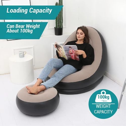Inflatable sofa set with manual air pump, portable inflatable mattress footrest, suitable for picnics, camping, beach trips, and home use.