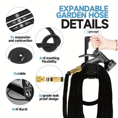 Extendable Garden Hose Set  Durable rubber, leak   proof, kink  free, lightweight outdoor flexible hose with 10 spray patterns, suitable for patios, farms, gardening, outdoor use, cars, and pet cleaning.