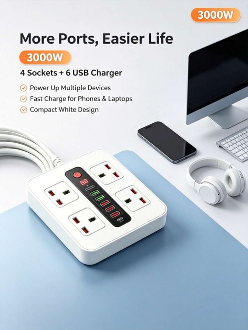 Universal socket with timed shut off, multi USB multi port power strip with wiring