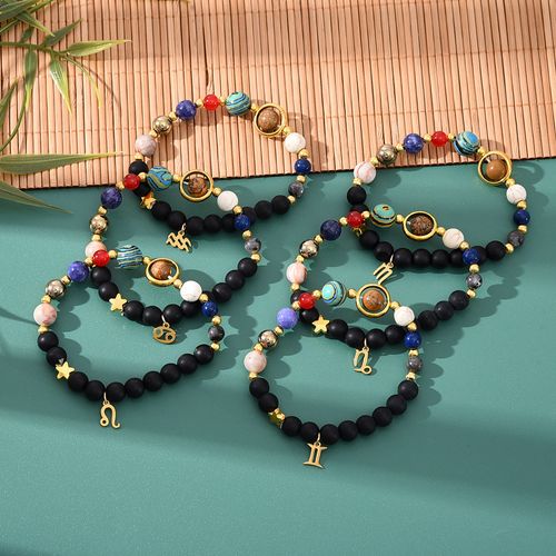 Natural stone beaded tiger's eye picture stone bracelet, twelve constellation bracelet wholesale
