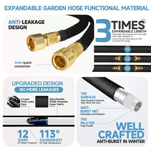 Extendable Garden Hose Set  Durable rubber, leak   proof, kink  free, lightweight outdoor flexible hose with 10 spray patterns, suitable for patios, farms, gardening, outdoor use, cars, and pet cleaning.