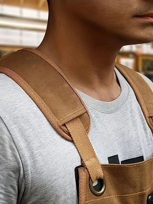 Men's woodworking apron, bib-style work apron with 9 tool pockets  Heavy-duty woodworking workshop apron, 20oz canvas, suitable for carpenters, blacksmiths, etc.