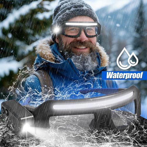 Rechargeable Headlight Glasses,Rechargeable Headlamp,5 Modes Safety Glasses with Light,Waterproof Head Light for Running, Cycling, Camping,Night Work