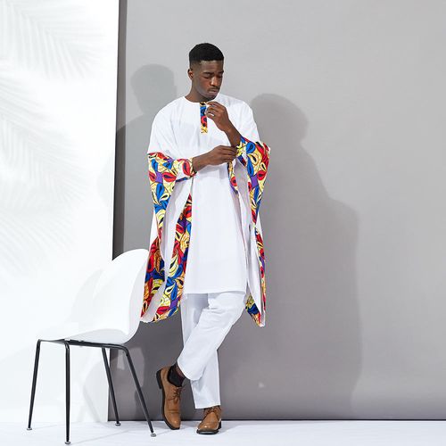 Manufacturers of African clothing three-piece wide-sleeved shirts and trousers wax printed clothing African men's wear.