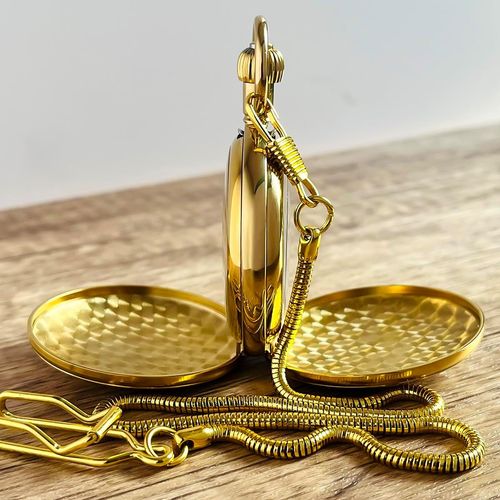 VIGOROSO Men's Hand Wound Pocket Watch, Half Hunter Double Cover Gold pocket watches with smooth double covers, wind up pocket watches without battery, retro analog pocket watch, gifts for men.