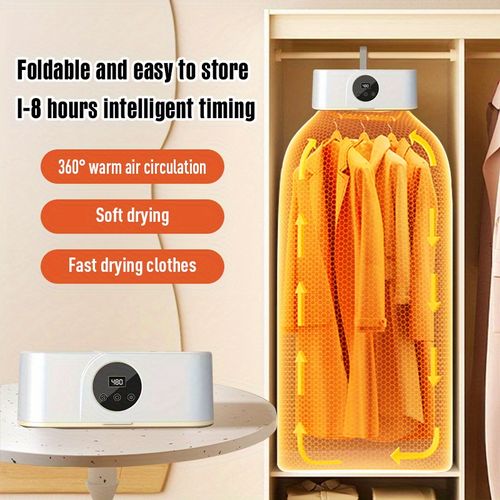 Portable clothes dryer, household hanging dryer, with display screen, 480 minute smart timer, 360° circulating hot air drying, equipped with drying cover, constant temperature system to prevent damage to clothes, and foldable.
