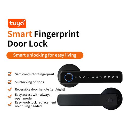 App-enabled smart fingerprint password aluminum door handle lock for offices and bedrooms.