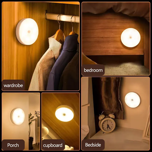 Round LED Smart Motion Sensor Rechargeable Handheld Magnetic Night Light for Dormitory and Wardrobe