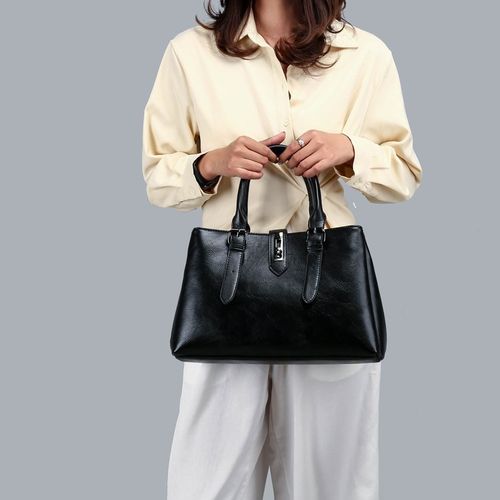 3 Piece Handbag Set, Large Capacity PU Leather Tote Bag Set, Classic Black Handbag with Matching Pouches, Elegant Business Bag Set for Work, Travel, Shopping and Everyday Use