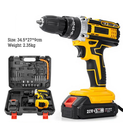 High-power rechargeable electric drill, multi-functional for DIY home and industrial use, with impact function and lithium-ion battery.