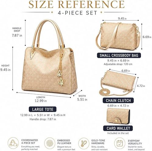 Pahajim Women Fashion Handbags set 4pcs PU Leather shoulder Bags Tote Bags Wallets Butterfly Chain Accessories