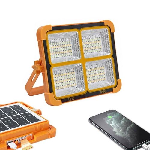 Solar powered, waterproof, portable outdoor emergency LED camping light with USB charging, high power courtyard light, floor standing floodlight.