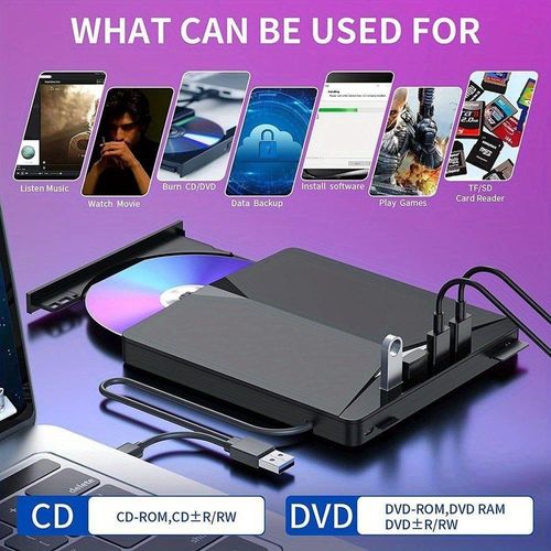 Multifunctional External Optical Drive  DVD Burner, USB 7 in 1 CD Drive, and Type C Expansion Drive