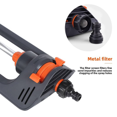 Lawn sprinkler, 19 hole brass nozzle oscillating sprinkler, suitable for lawns up to 3600 square feet, with concealed cleaning needles at the nozzle tip, gray.