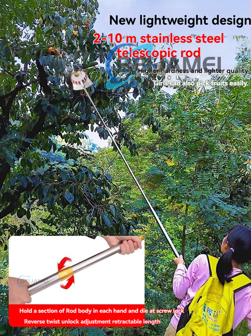 BURMONG 13.8 FT Telescoping Fruit Picker Pole with Soft Basket, Long Reach Tree Fruit Harvester Tool for Apple, Mango, Orange & More, Extendable Fruit Picking Tool for Garden Orchard