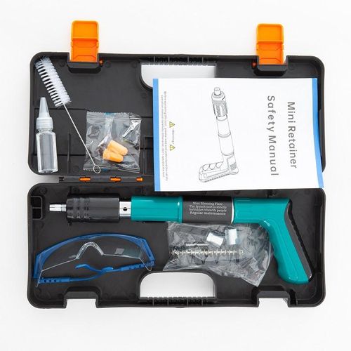 Powerful mini pneumatic nail gun, multi-functional, stainless steel, 57mm nail length, handheld construction tool.