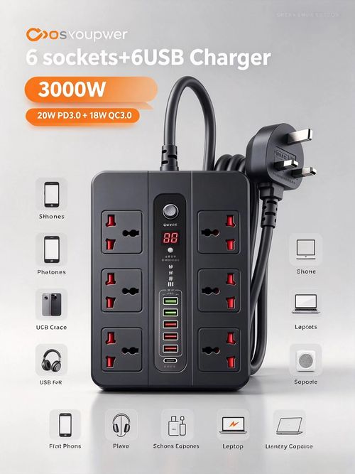 Universal socket with timed shut off, multi USB multi port power strip with wiring