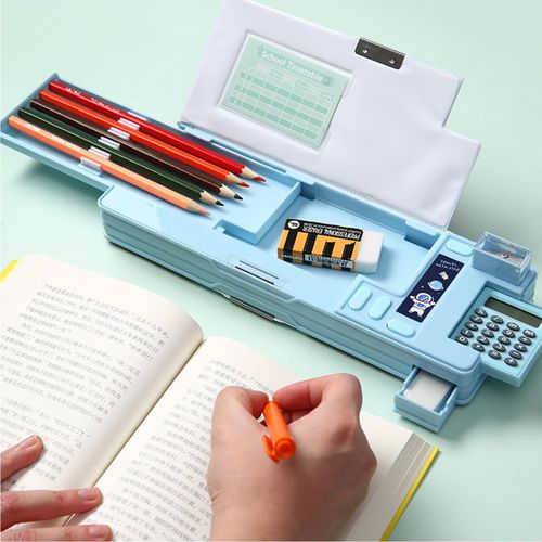 Pop Up Multifunction Pencil Case, Cute Cartoon Pen Box Organizer Stationery with Calculators, Sharpener, Schedule, School Supplies, Best Birthday Gifts for Kids Teens