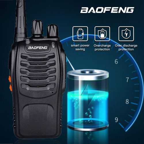 High quality professional handheld walkie talkie, 20km range, long distance analog two way radio. Two units per pack.